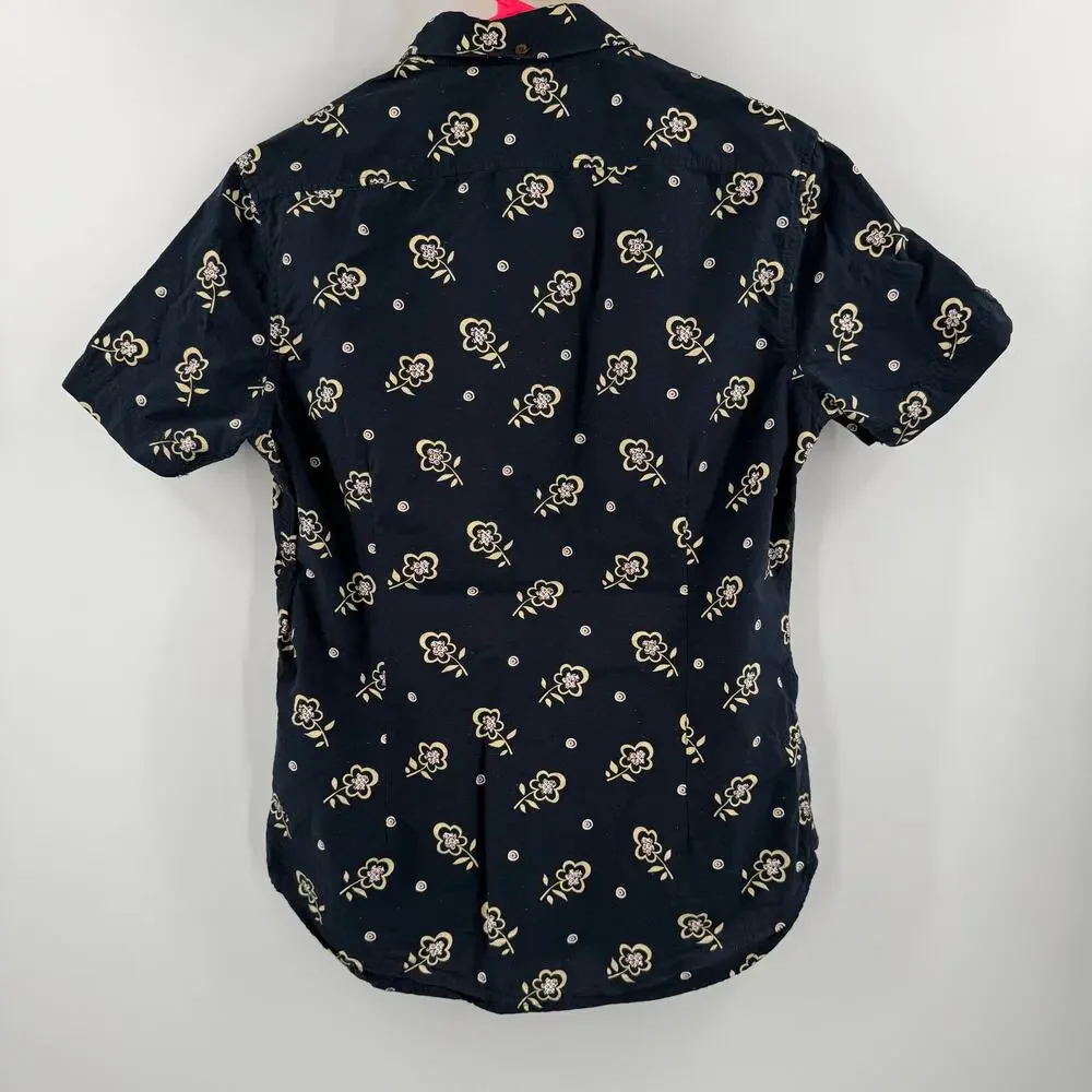 Ben Sherman Neps Shirt Small Floral Print Button Down Navy Cotton Short Sleeve - Picture 3 of 13